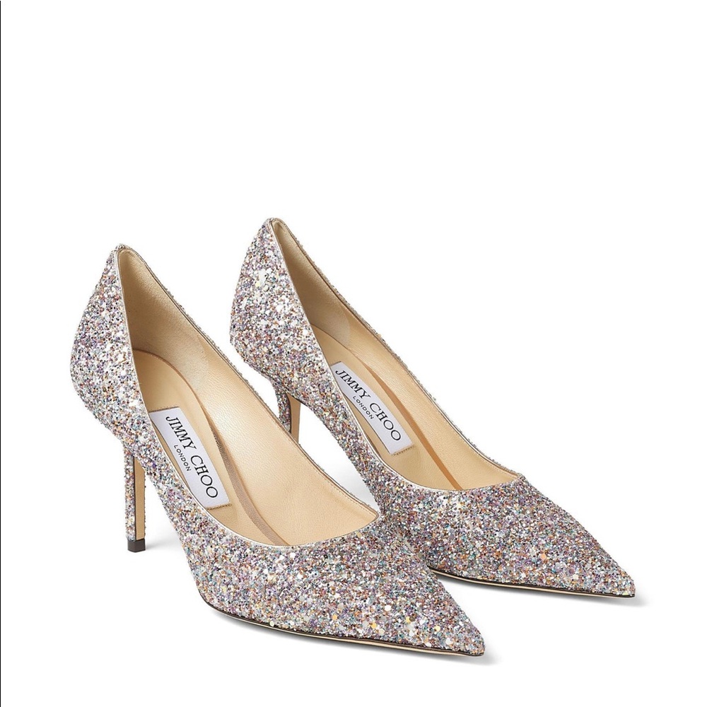 LOVE 85 Luminous Glow-In-The-Dark Glitter Fabric Pointed-Toe Pumps